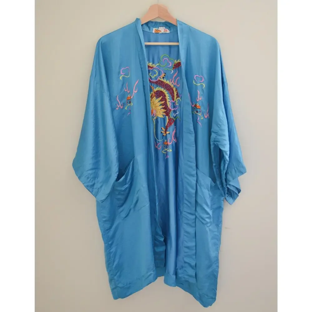 Vintage Chinese SIlk Embroidered Dragon Robe - Picture 3 of 7